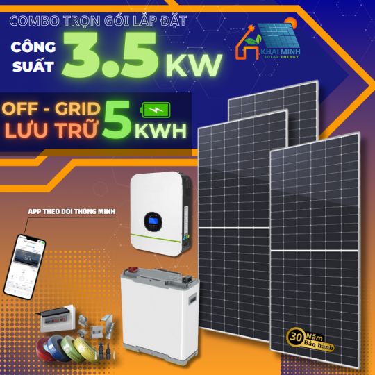 Hệ thống có lưu trữ Off Grid 3.5KW - lưu trữ 5kwh (trọn gói lắp đặt)